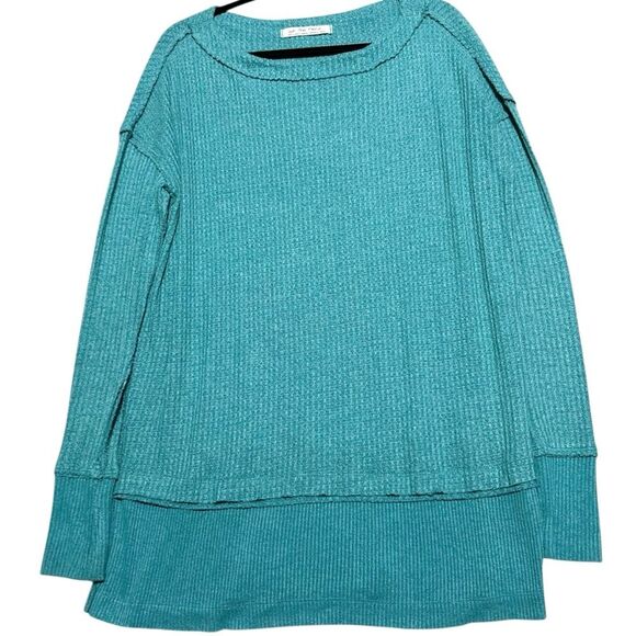 FREE PEOPLE NWT North Shore Waffle Knit Oversized Tunic *Aqua S - Picture 9 of 10